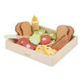 Woet® Holzspielzeug Sandwich Set für Kinder - Mit Brot, Käse, Tomate, Salat und Ketchup - Im Holztablett - Rollenspiel für Kinderküche - Ab 2 Jahren