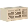 PawHut Kleintierkäfig Kleintierstall aus Holz Mäusekäfig mit Treppen PVC Naturholz, Naturholz 115 x 57 x 55 cm beige