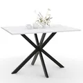 IDMarket - Table à Manger Rectangle ALIX 4-6 personnes pied araignée métal Noir et Plateau Effet marbre Blanc Alaska 110 cm