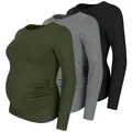 M.M.C. Umstandsshirt Langarm Basic Umstandsmode (3-tlg) grau|schwarz L