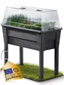 Ondis24 Garten Hochbeet Blumenkübel Victoria für Balkon, Pflanzkasten mit Gewächshaus, Volumen 50 L, Wasserspeicher, Tröpfchenbewässerung, abnehmbare Füße, Outdoor geeignet (1, Anthrazit)