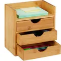 Relaxdays Schubladenbox A6 quer, 3 Fächer, Bambus, 1 Ablage, geschlossen, braun