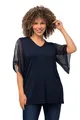 Ulla Popken Damen große Größen Übergrößen Plus Size Tunika, Glitzersteinchen, A-Linie, V-Ausschnitt, 3/4-Arm Marine 46+ 804684133-46+