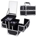 Kosmetikkoffer Schminkkoffer Makeup Koffer Kosmetik Make up Organizer Koffer Multikoffer mit Schlüssel und Spiegel Verschließbarer Friseurkoffer, Schwarz