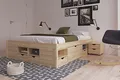 Inter Link - Funktionsbett - Bett mit Schubladen - Doppelbett 160 x 200 cm - 2 Große und 4 kleine Schubladen - Nachtkommode - Kiefer massivholz - Inkl Lattenrost - Natur lackiert - Claas