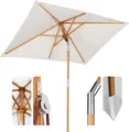 Sekey Sonnenschirm Ø 200 cm Rechteckig – Holz Balkonschirm, Marktschirm mit Knickgelenk, UV50+, für Garten & Terrasse, Creme