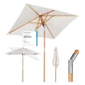 Sekey 200 × 150 cm Rechteckig Holz Sonnenschirm Marktschirm Gartenschirm Terrassenschirm Balkonschirm mit knickbar UV50+ Creme