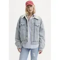 Jeansjacke LEVI'S "SHERPA TRUCKER", Damen, Gr. L (40), morning sunlight, Denim/Jeans, Obermaterial: 100% Baumwolle, casual, loose fit, Langarm, Jacken, mit Teddyplüsch