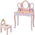 Costway Kinder Schminktisch mit Klappbarem Spiegel & 3 Schubladen Rosa