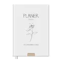 Eine der Guten Lehrerplaner 2025/2026, A5 Lehrerkalender, 2 Seiten pro Woche, Schuljahresplaner 25/26, leichtes Hardcover, Weiß Schwarz Beige mit Blume, nachhaltig & klimaneutral