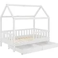 Juskys Kinderbett Marli 90 x 200 cm mit Bettkasten Weiß