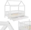 Juskys Kinderbett Marli 90 x 200 cm - Bettkasten, Gitter, Lattenrost & Dach - Holz Weiß