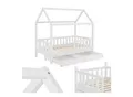 Juskys Kinderbett Marli 90 x 200 cm mit Bettkasten, Gitter, Lattenrost & Dach - Holz Hausbett Weiß