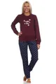 Normann Damen Langarm Schlafanzug Pyjama mit Bündchen in winterlicher Optik, Farbe:rot, Größe:40-42