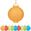 Led Lampions Bunt, 10 Stück, Batteriebetrieben, Draußen & Drinnen, Zum Aufhängen, Papierlaterne Ø 20cm, Farbig - Relaxdays