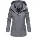 Marikoo Nyokoo Damen Herbst Übergangsjacke mit Kapuze Jacke Parka Frühling Dunkelgrau mit Print Gr. 36 - S - Grau - 36