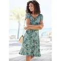 Vivance Sommerkleid mit Alloverdruck und Zierbändern am Ausschnitt kurzes Strandkleid, bedrucktes Jerseykleid, Viskosekleid grün 40