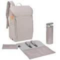 LÄSSIG Baby Wickelrucksack mit Wickelunterlage, Kinderwagenbefestigung und Flaschenhalter/GRE Slender Up Backpack taupe