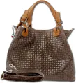 FLORENCE Umhängetasche Florence Damen Handtasche Echtleder (Umhängetasche, Umhängetasche), Damen Tasche Echtes Leder dunkelbraun, geprägtes Flechtmuster