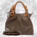 Florence Damen Handtasche Echtleder dunkelbraun Flechtmuster OTF164N