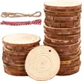 40 Stück Holzscheiben 7-8 cm,Rund Holzscheiben zum Basteln mit zwei Baumwollschn