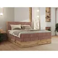 MKS MEBLE Boxspringbett WOOD CLASSIC KING, Doppelbett mit zwei Multipocket-Matratze und Topper T25, hohe Kopfteil, Stauraum - 140 x 200 cm - H3 - R... - Rosa