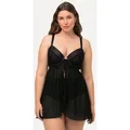 Ulla Popken Nachthemd Babydoll Samt-Karo Mesh Bügel-BH Cup C - D schwarz 100B