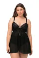 Ulla Popken Damen Babydoll, Softcups, Frontclosure, Velvet Nachthemd, schwarz, 100B