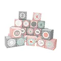 Frau WUNDERVoll® DIY Adventskalender Vorfreude zum Befüllen, Faltschachteln 12x rosa, weiße Sterne,12x grau, weiße Sterne 7x7x7cm(gefaltet),XL Ziffern pastell/Weihnachten, Würfelbox, Schachteln