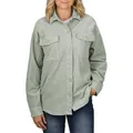 DENIMFY Hemdjacke Damen Hemdbluse DFSophia Oversize Fit Shacket mit Knopfleiste grün M