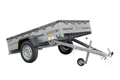 UNITRAILER Anhänger, verzinkt, 200 x 125 cm, Garten Trailer 201 Kipp [mit Stützrad und flacher Abdeckplane, grau]