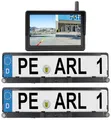 Lescars Einparkhilfe nachrüsten: Solar-Funk-HD-Front- & Rückfahrcam, Splitscreen-Monitor Abstandswarner (Einparkhilfe nachrüsten kabellos, Parksensoren kabellos, IP)