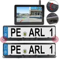 Lescars Solar-Funk-HD-Front- & Rückfahrcam, Splitscreen-Monitor Abstandswarner