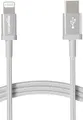 Amazon Basics USB-C-auf-Lightning-Kabel, geflochtenes Nylon, MFi-zertifiziertes Ladekabel für iPhone 13/12/11/X/XS/XR/8, Silber, 1.8 m