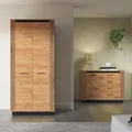 Lomadox Schlafzimmer Set 2-teilig Schlafzimmermöbel Kleiderschrank Garderobenschrank Kommode Sideboard modern in Eiche mit schwarz