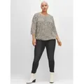 Klassische Bluse SHEEGO, Damen, Gr. 50, beige (ecru bedruckt), 100% Viskose, gemustert, animal-print, mehrfarbig, Rundhals, 3/4-Ärmel, Blusen
