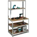 Schwerlastregal Mit Werkbank, 900 Kg 5 Böden, Freistehend, Hbt 180x 100 X 60 Cm, Metall, Mdf, Steckregal, Grau - Relaxdays