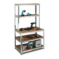 Relaxdays Schwerlastregal mit Werkbank, 900 Kg 5 Böden, Freistehend, HBT 180x 100 x 60 cm, Metall, MDF, Steckregal, grau