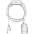 ledscom.de Textilkabel LEHA II, Stecker, Schalter, weiß glänzend , 3 m, Porzellan-Fassung, 1x E27 max. 300W