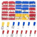 Vwoqiy 280 Stk Kabelschuhe Set, Flachstecker Quetschverbinder Sortiment, Flachsteckhülsen Gabelkabelschuhe Ringkabelschuhe, Elektrische Steckverbinder (Drei Farben 280)