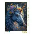 CALVENDO Puzzle Magischer Abendzauber: Ein weißes Einhorn im Blumenkranz unter dem Sternenhimmel 1000 Teile Lege-Größe 64x48cm Foto-Puzzle für glück