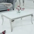 Design Couchtisch MODERN BAROCK 100cm silber mit weißem Opalglas Wohnzimmertisch Sofatisch Beistelltisch