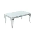 invicta INTERIOR Couchtisch MODERN BAROCK Silber 100 cm Tischbeine aus poliertem Edelstahl mit weißem Opalglas