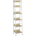 Woltu - Standregal Mit 6 Ebenen, Küchenregal Mit 4 Haken, Bücherregal Im Industriestil, Lagerregal Im Wohnzimmer Küche, Regal Aus Mdf Metall, Schmales Leiterregal Weiß