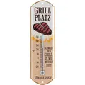 LANOLU Retro Thermometer GRILLPLATZ - GRILL Schild Garten außen - Deko Garten Vintage Schilder - Blechschild Grill Geschenke Schild aus Metall, analoges Thermometer 8x28cm