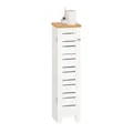 SoBuy Badezimmerschrank Schmal – Badregal aus Holz – Freistehend Toilettenrollenhalter für kleine Bäder und Nischen, Feuchtigkeitsbeständig Badmöbel,Weiß-Natur, 20x75x18cm, BZR85-W