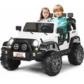 Costway 2 Sitzer Kinderauto Mit 2,4g-fernbedienung, 3 Gang Elektroauto Mit Mp3, Musik, Hupe Und Scheinwerfer, 2,5-4 Km/h, 12v Kinderfahrzeug Für Kinder Ab 3 Jahren Weiss