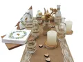 Tischdeko Herz Gold Eukalyptus Holz Creme Natur Braun Spitze Hochzeit 20 Pers.