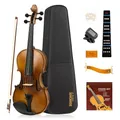 SONICAKE 4/4 Violine Geige für Erwachsene aus Massivholz Geigenset mit Hartschalenkoffer, Schulterstütze, Kolophonium, Bögen, Clip-Tuner und Saiten QVL-01
