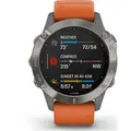 Garmin Fenix 6 Saphir Titan Grau mit orangenem Armband - Orange